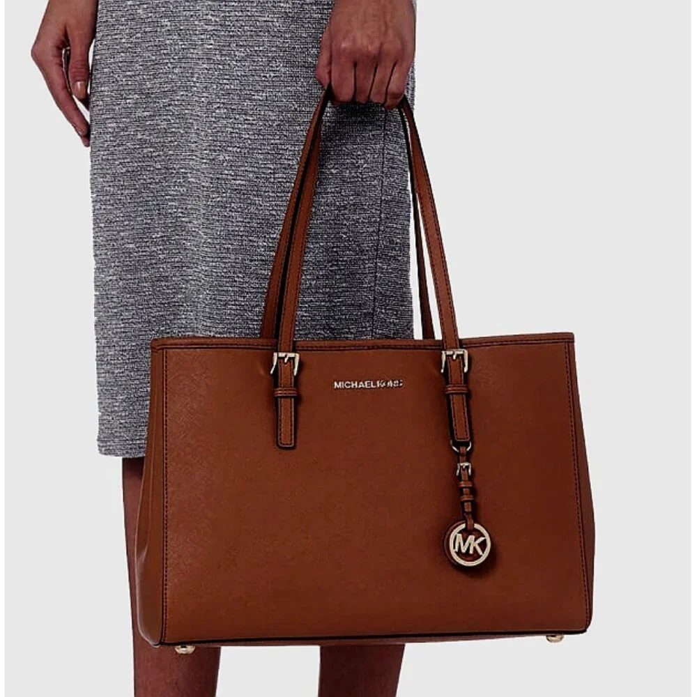 Michael Kors Jet Set Saffiano Leather Tote Bag Luggage Large Big Shoulder Purse